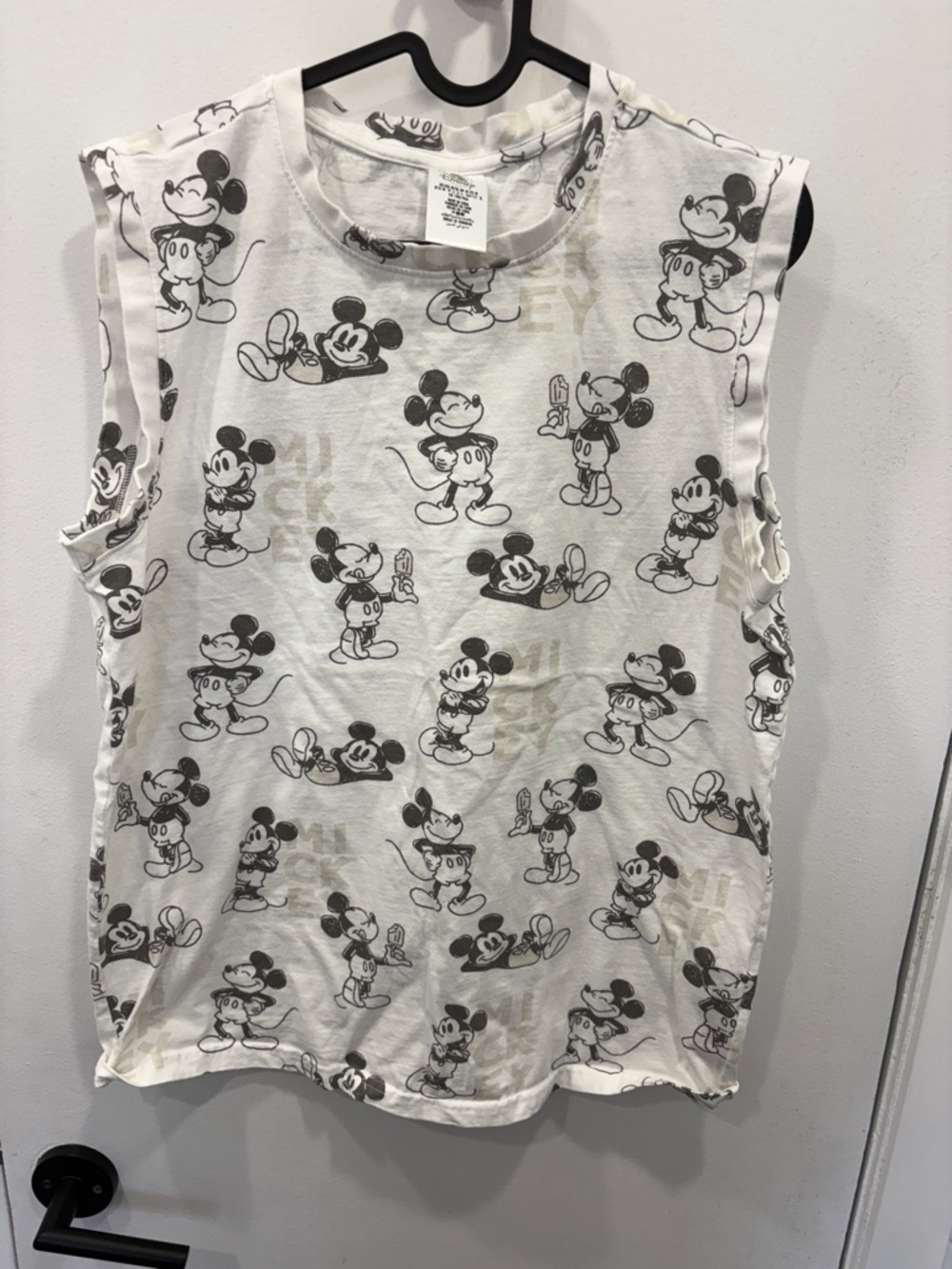 Disney White Tank Top with Black Mickey Mouse All-Over Print